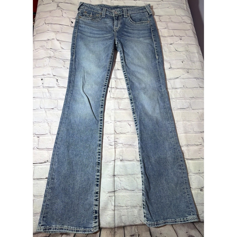 True Religion World Tour Becca Mid Rise Women's 30 Thick Stitch Bootcut Washed